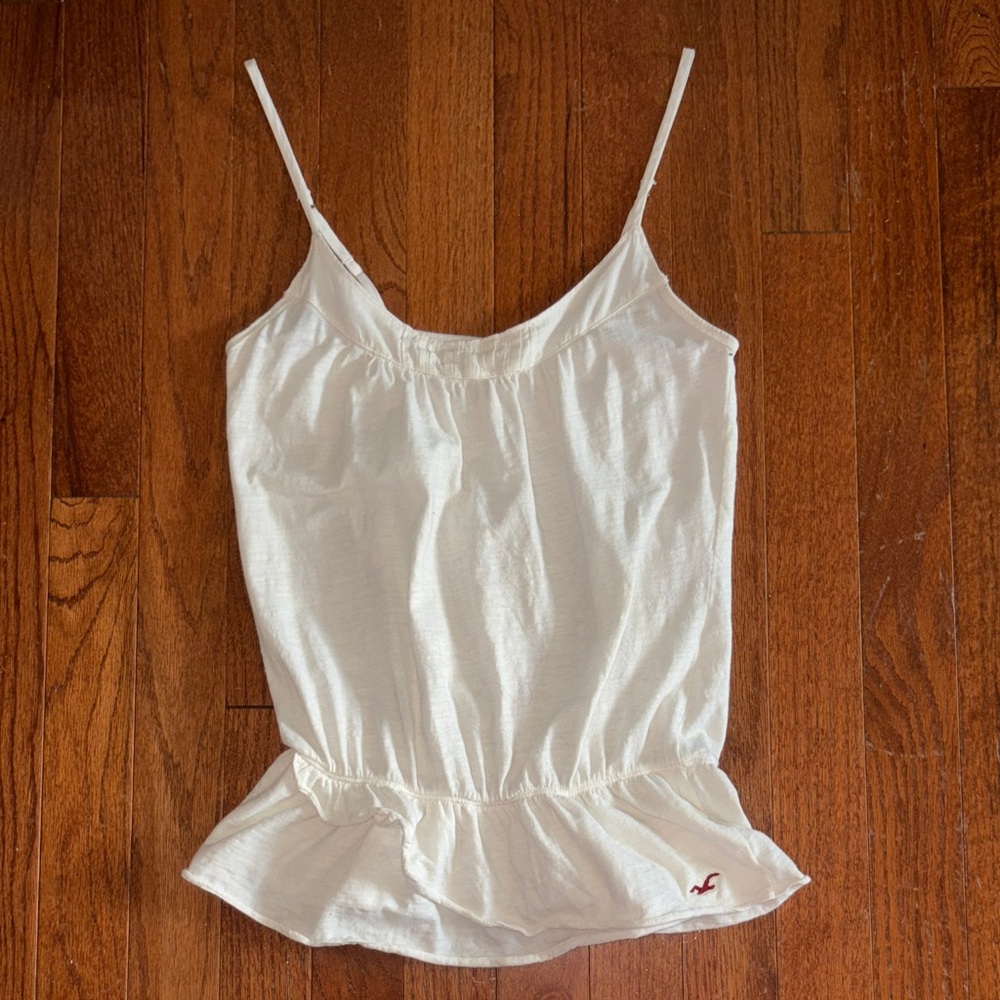 Hollister White Camisole Tank Top with Adjustable Strap Ruffled Cinched Waist XS